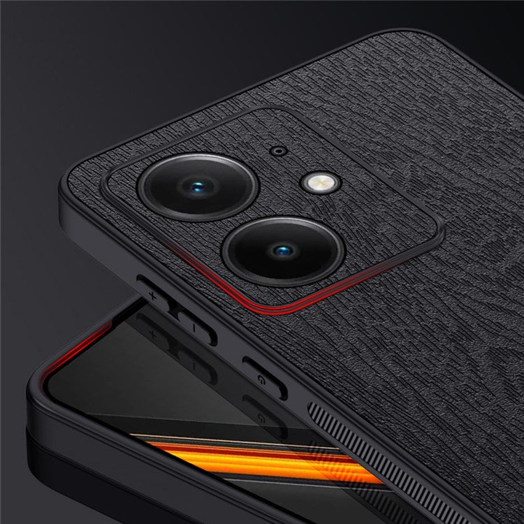 For Realme Neo7 SE 5G Case Wood Texture PU Leather Coated PC TPU Phone Cover - Blue