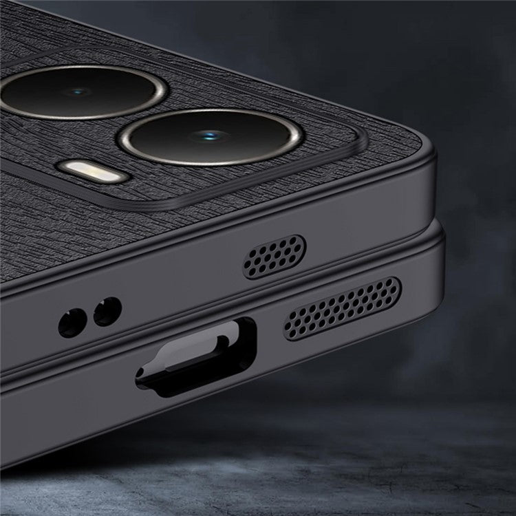 For Realme Neo7x 5G Case Wood Texture PU Leather Coated PC TPU Phone Cover - Black