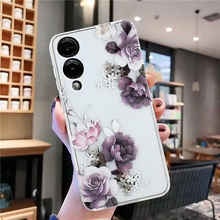 For Samsung Galaxy S25 Edge Case Soft TPU Phone Back Cover Pattern Printing - Purple Peony