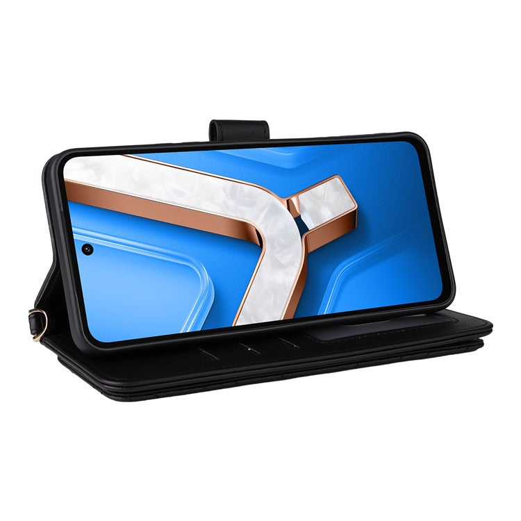 For vivo Y29 4G / T4x 5G Case with Shoulder Strap Wallet Leather Phone Cover - Black