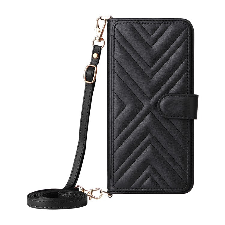 For vivo Y29 4G / T4x 5G Case with Shoulder Strap Wallet Leather Phone Cover - Black