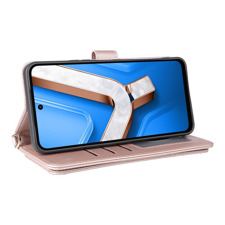 For vivo Y29 4G / T4x 5G Case with Shoulder Strap Wallet Leather Phone Cover - Pink