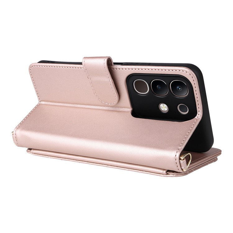 For vivo Y29 4G / T4x 5G Case with Shoulder Strap Wallet Leather Phone Cover - Pink