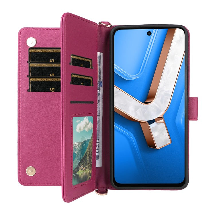 For vivo Y29 4G / T4x 5G Case with Shoulder Strap Wallet Leather Phone Cover - Rose