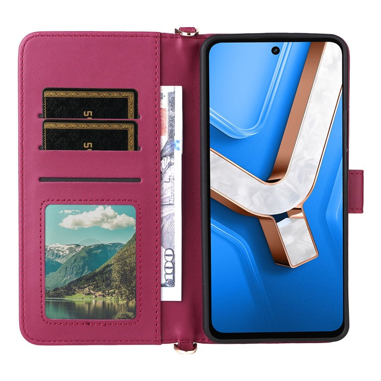 For vivo Y29 4G / T4x 5G Case with Shoulder Strap Wallet Leather Phone Cover - Rose