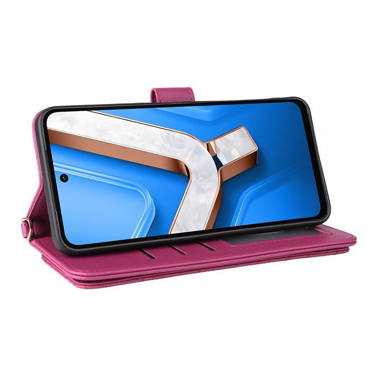 For vivo Y29 4G / T4x 5G Case with Shoulder Strap Wallet Leather Phone Cover - Rose