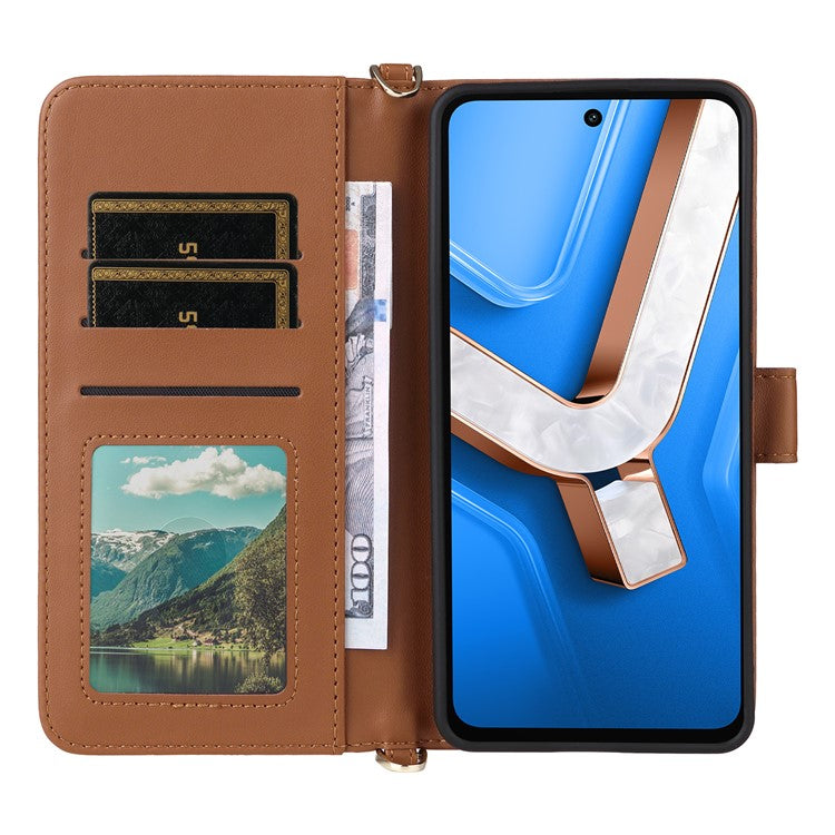 For vivo Y29 4G / T4x 5G Case with Shoulder Strap Wallet Leather Phone Cover - Brown