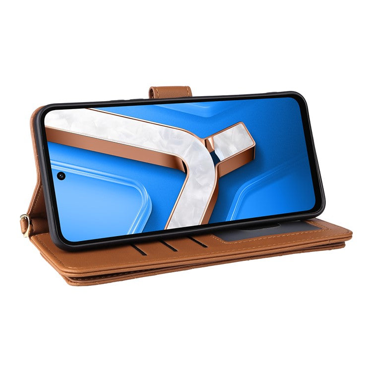 For vivo Y29 4G / T4x 5G Case with Shoulder Strap Wallet Leather Phone Cover - Brown