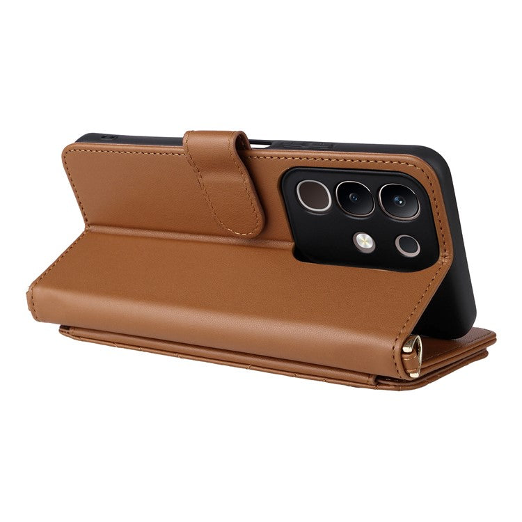 For vivo Y29 4G / T4x 5G Case with Shoulder Strap Wallet Leather Phone Cover - Brown