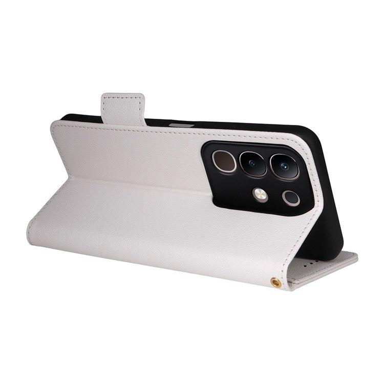 For vivo Y29 4G / T4x 5G Case Wallet Flip Litchi Texture PU Leather Phone Cover - White