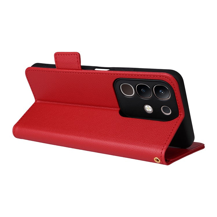 For vivo Y29 4G / T4x 5G Case Wallet Flip Litchi Texture PU Leather Phone Cover - Red