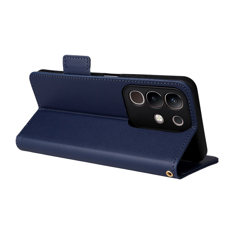 For vivo Y29 4G / T4x 5G Case Wallet Flip Litchi Texture PU Leather Phone Cover - Dark Blue