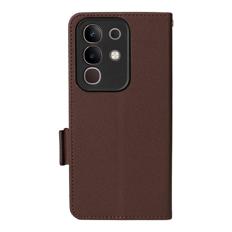 For vivo Y29 4G / T4x 5G Case Wallet Flip Litchi Texture PU Leather Phone Cover - Brown