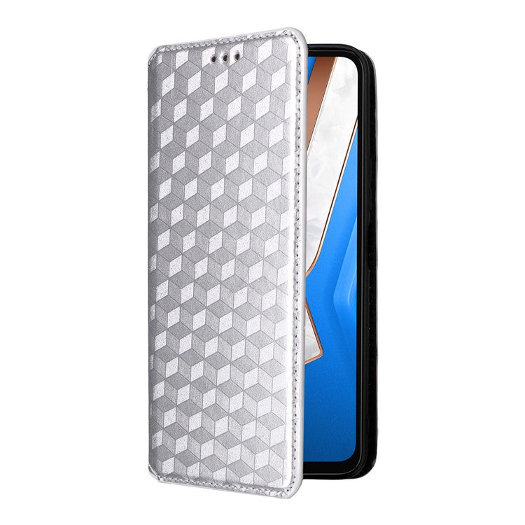 For vivo Y29 4G / T4x 5G Case Wallet Rhombus Imprinted Leather Phone Cover - Silver