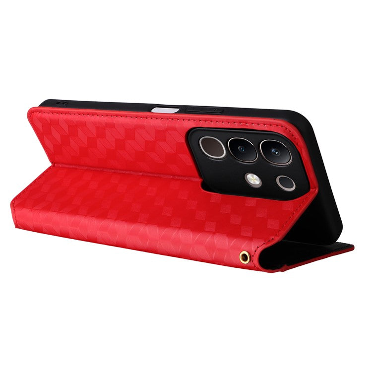 For vivo Y29 4G / T4x 5G Case Wallet Rhombus Imprinted Leather Phone Cover - Red