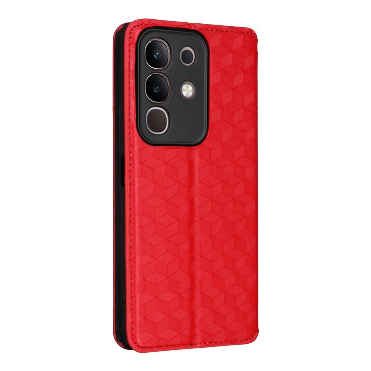 For vivo Y29 4G / T4x 5G Case Wallet Rhombus Imprinted Leather Phone Cover - Red