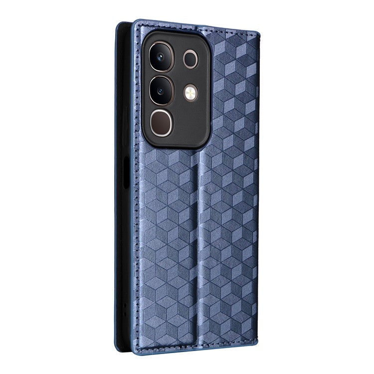 For vivo Y29 4G / T4x 5G Case Wallet Rhombus Imprinted Leather Phone Cover - Blue