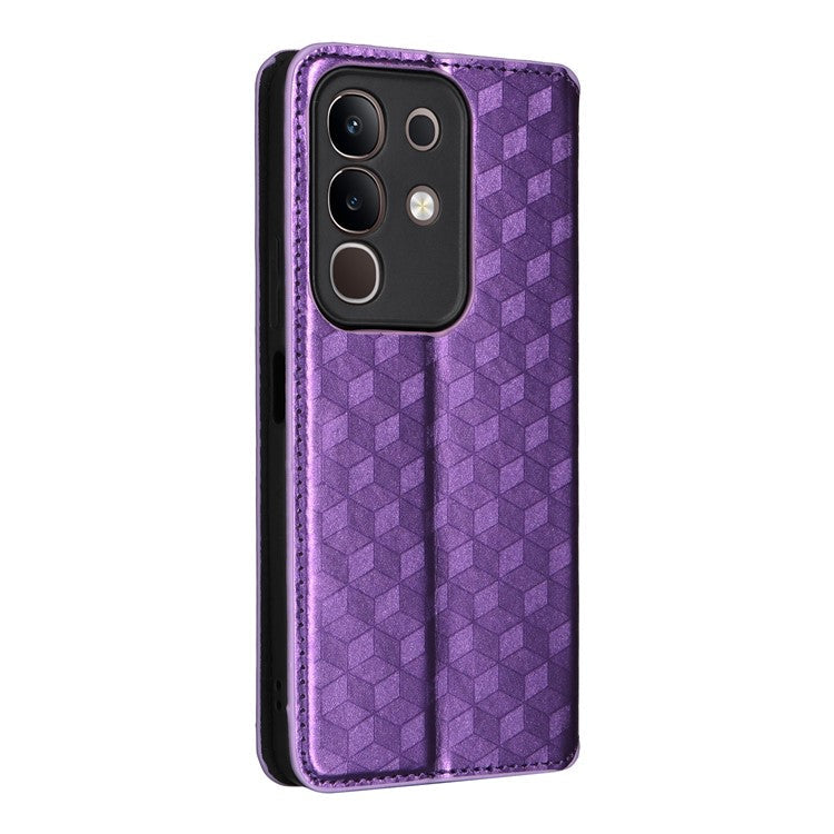 For vivo Y29 4G / T4x 5G Case Wallet Rhombus Imprinted Leather Phone Cover - Purple