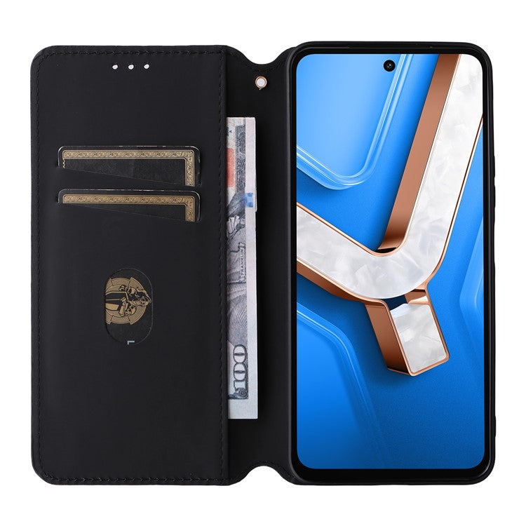 For vivo Y29 4G / T4x 5G Case Wallet Rhombus Imprinted Leather Phone Cover - Brown