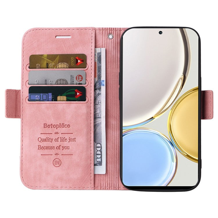 BETOPNICE 001 For Honor X9 4G / X9 5G / X30 5G / Magic4 Lite 5G / Magic4 Lite 4G Imprinted Stitching Line PU Leather Stand Wallet Case Shockproof Cover with Strap - Pink