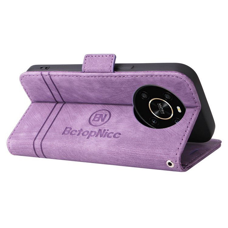 BETOPNICE 001 For Honor X9 4G / X9 5G / X30 5G / Magic4 Lite 5G / Magic4 Lite 4G Imprinted Stitching Line PU Leather Stand Wallet Case Shockproof Cover with Strap - Purple