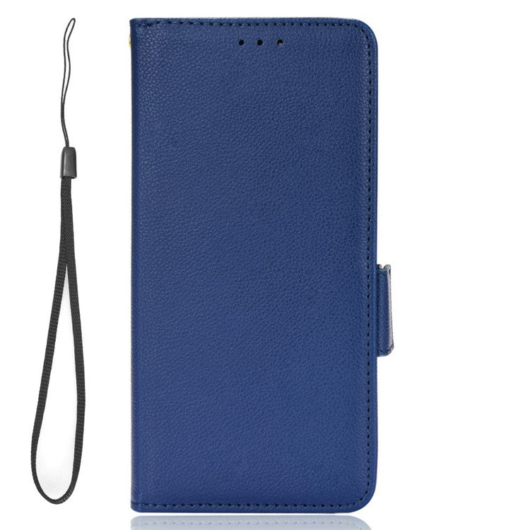 For Honor X8 5G Litchi Texture PU Leather Wallet Case Stand Feature Dual Magnetic Clasp Protective Shockproof Phone Cover - Dark Blue