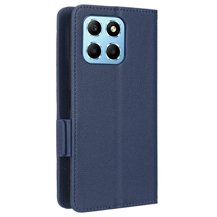 For Honor X8 5G Litchi Texture PU Leather Wallet Case Stand Feature Dual Magnetic Clasp Protective Shockproof Phone Cover - Dark Blue