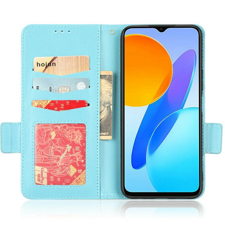 For Honor X8 5G Litchi Texture PU Leather Wallet Case Stand Feature Dual Magnetic Clasp Protective Shockproof Phone Cover - Baby Blue