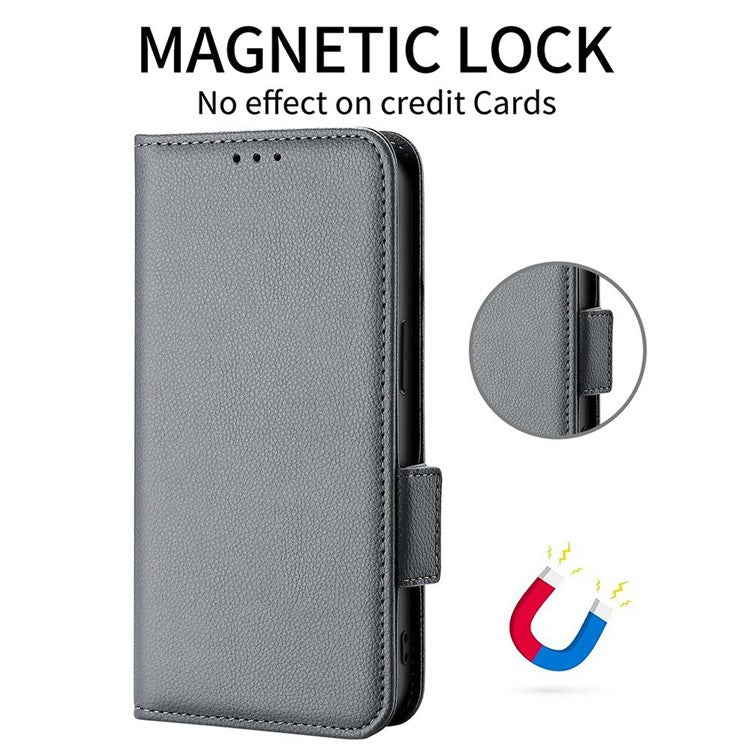 For Honor X8 5G Litchi Texture PU Leather Wallet Case Stand Feature Dual Magnetic Clasp Protective Shockproof Phone Cover - Grey