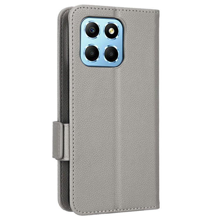 For Honor X8 5G Litchi Texture PU Leather Wallet Case Stand Feature Dual Magnetic Clasp Protective Shockproof Phone Cover - Grey