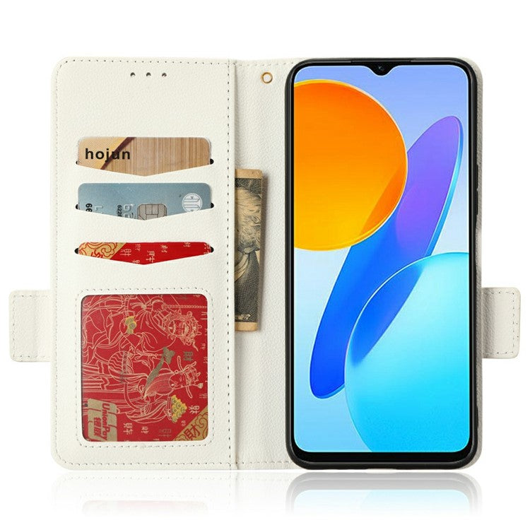 For Honor X8 5G Litchi Texture PU Leather Wallet Case Stand Feature Dual Magnetic Clasp Protective Shockproof Phone Cover - White