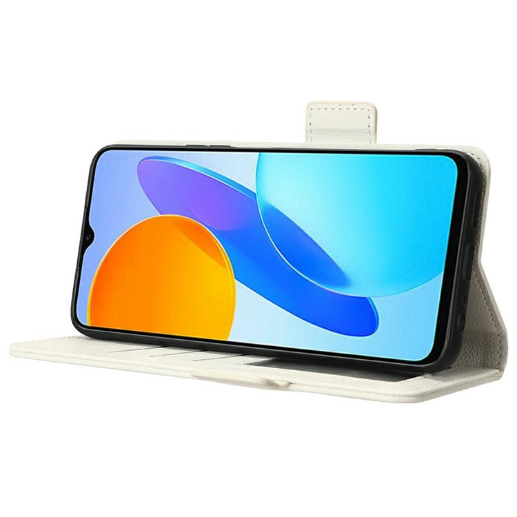 For Honor X8 5G Litchi Texture PU Leather Wallet Case Stand Feature Dual Magnetic Clasp Protective Shockproof Phone Cover - White