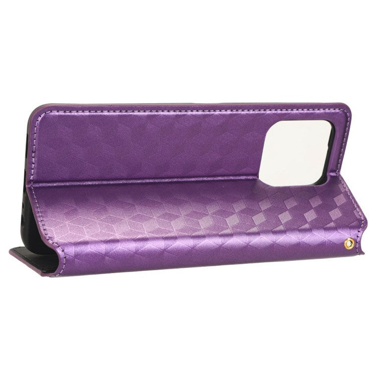 For Honor X8 5G PU Leather Flip Cover Imprinted Rhombus Pattern Magnetic Auto-absorbed Stand Wallet Phone Case - Purple
