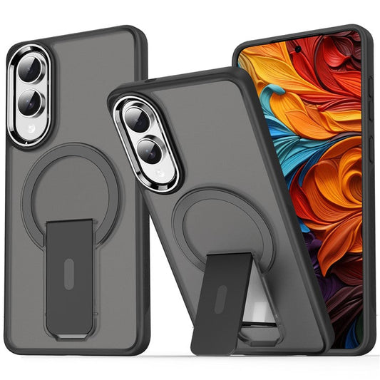 For Samsung Galaxy S25 Edge Case Compatible with MagSafe PC + TPU Phone Cover with Kickstand - Transparent Black