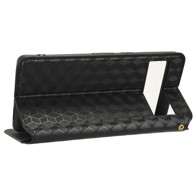 Anti-scratch Phone Case For Google Pixel 7 Pro 5G, Magnetic Auto Closing Phone Shell Stand Imprinted Rhombus Pattern PU Leather Flip Wallet Cover - Black