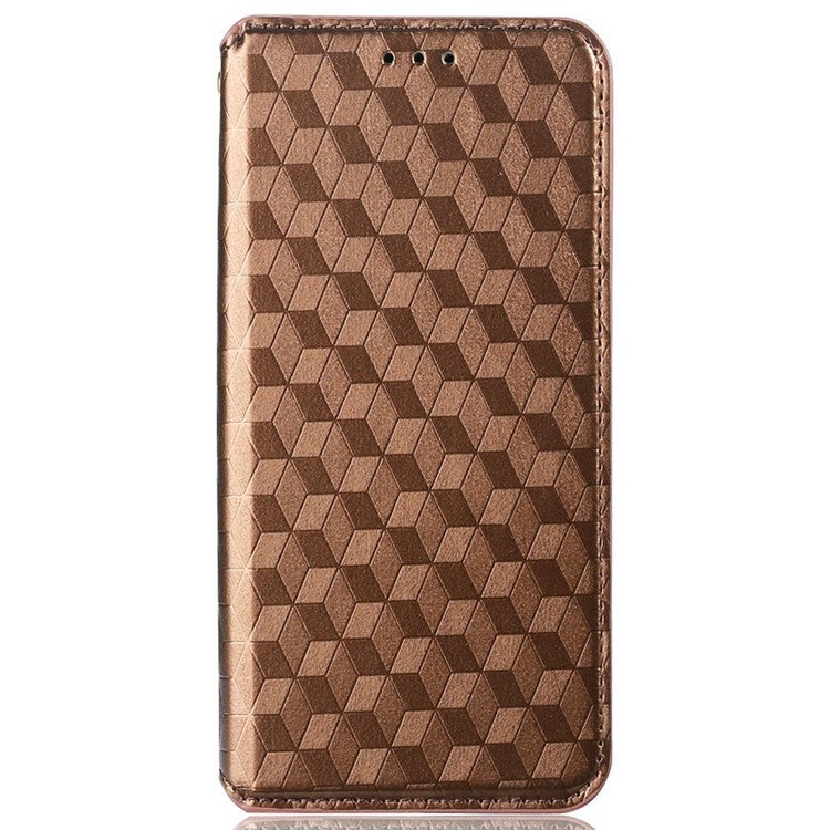 Anti-scratch Phone Case For Google Pixel 7 Pro 5G, Magnetic Auto Closing Phone Shell Stand Imprinted Rhombus Pattern PU Leather Flip Wallet Cover - Brown