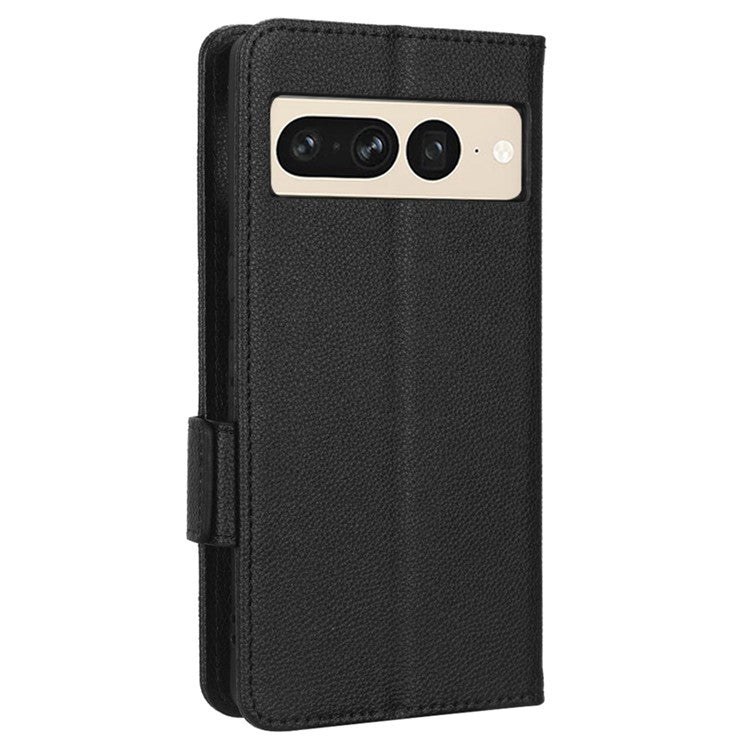 Litchi Texture Phone Cover for Google Pixel 7 Pro 5G, PU Leather Dual Magnetic Clasp Shockproof Phone Case Wallet Stand - Black