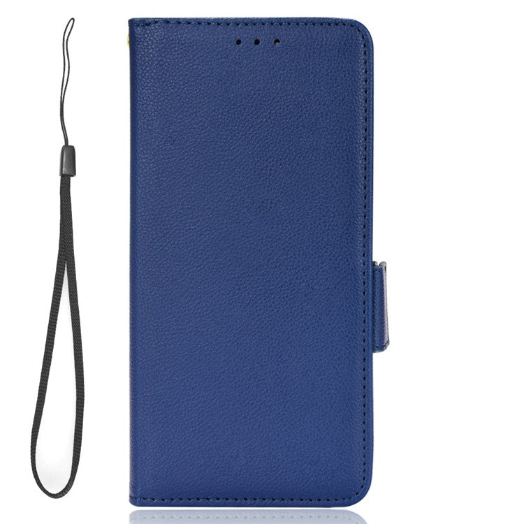 Litchi Texture Phone Cover for Google Pixel 7 Pro 5G, PU Leather Dual Magnetic Clasp Shockproof Phone Case Wallet Stand - Dark Blue