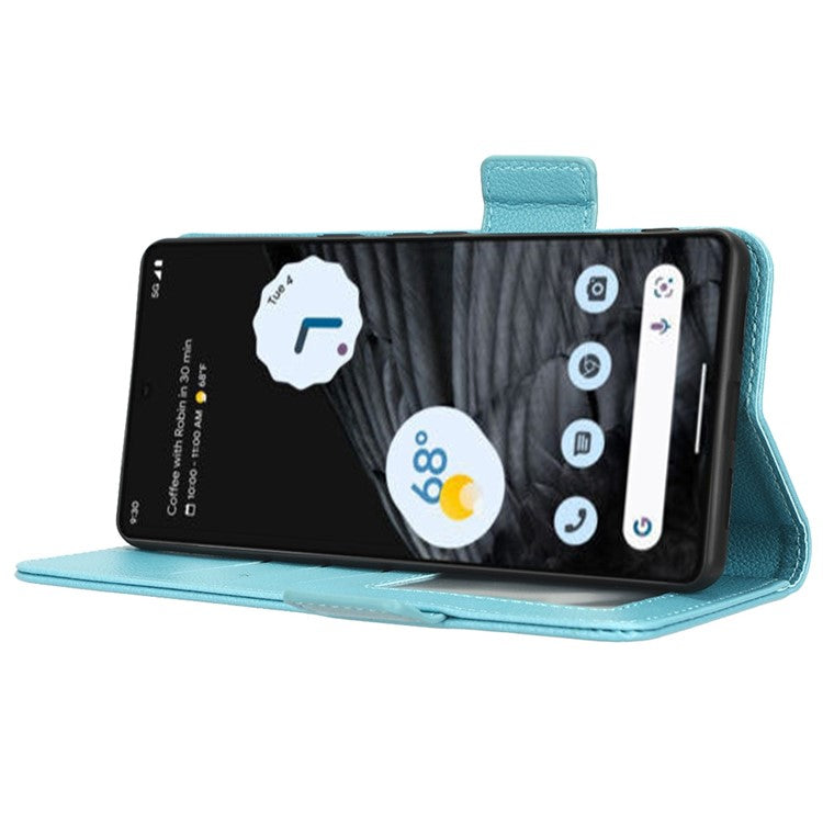 Litchi Texture Phone Cover for Google Pixel 7 Pro 5G, PU Leather Dual Magnetic Clasp Shockproof Phone Case Wallet Stand - Baby Blue