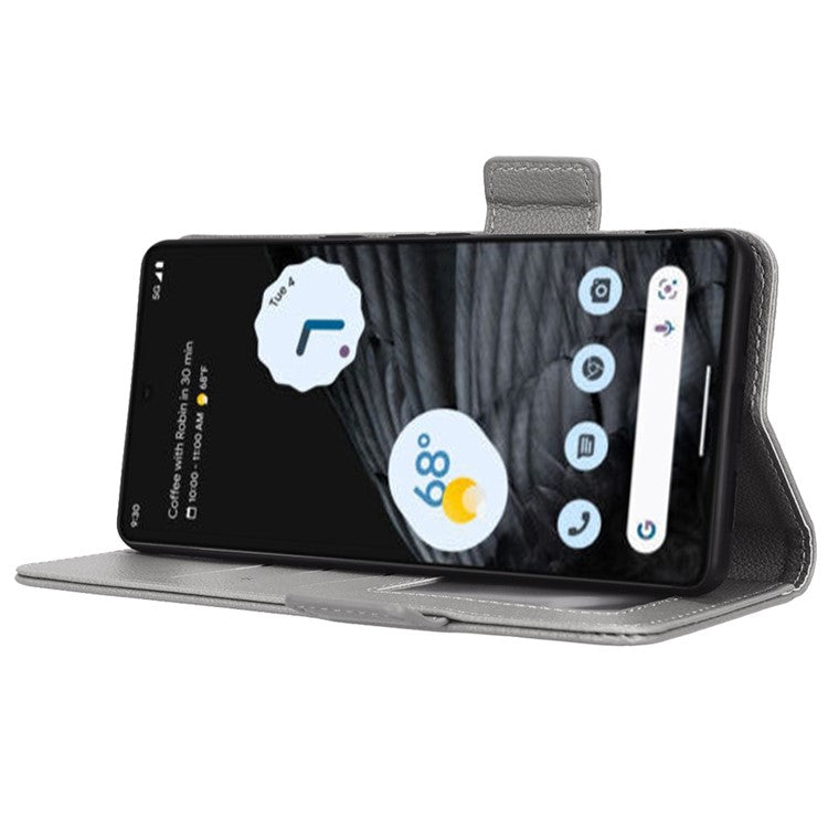 Litchi Texture Phone Cover for Google Pixel 7 Pro 5G, PU Leather Dual Magnetic Clasp Shockproof Phone Case Wallet Stand - Grey