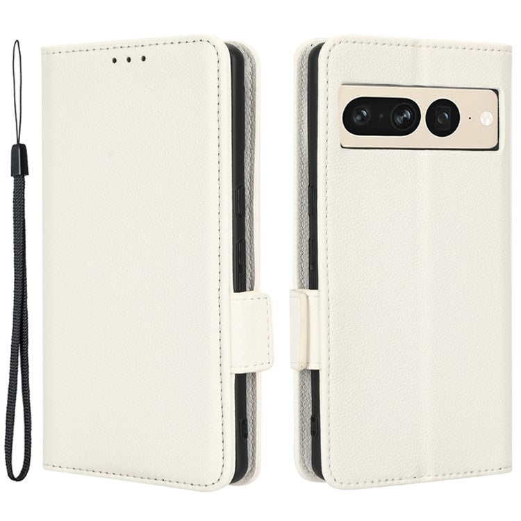 Litchi Texture Phone Cover for Google Pixel 7 Pro 5G, PU Leather Dual Magnetic Clasp Shockproof Phone Case Wallet Stand - White