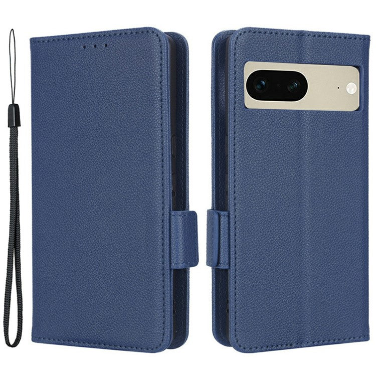 Drop-proof Phone Cover for Google Pixel 7 5G, Full Protection PU Leather Dual Magnetic Clasp Phone Case with Wallet Stand - Dark Blue