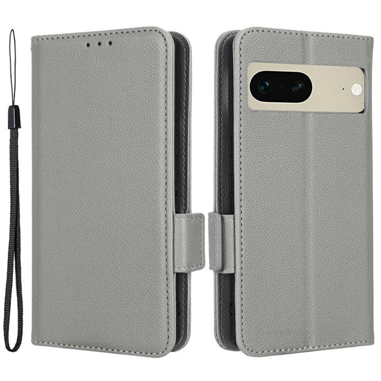Drop-proof Phone Cover for Google Pixel 7 5G, Full Protection PU Leather Dual Magnetic Clasp Phone Case with Wallet Stand - Grey