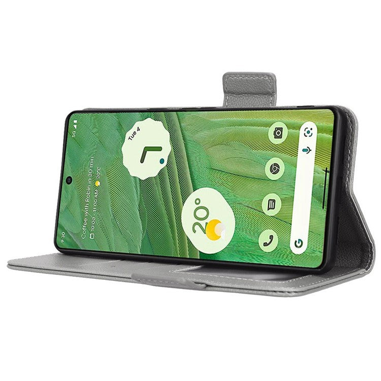 Drop-proof Phone Cover for Google Pixel 7 5G, Full Protection PU Leather Dual Magnetic Clasp Phone Case with Wallet Stand - Grey