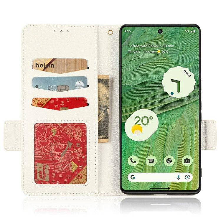 Drop-proof Phone Cover for Google Pixel 7 5G, Full Protection PU Leather Dual Magnetic Clasp Phone Case with Wallet Stand - White