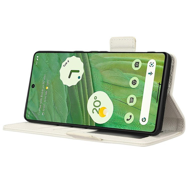 Drop-proof Phone Cover for Google Pixel 7 5G, Full Protection PU Leather Dual Magnetic Clasp Phone Case with Wallet Stand - White