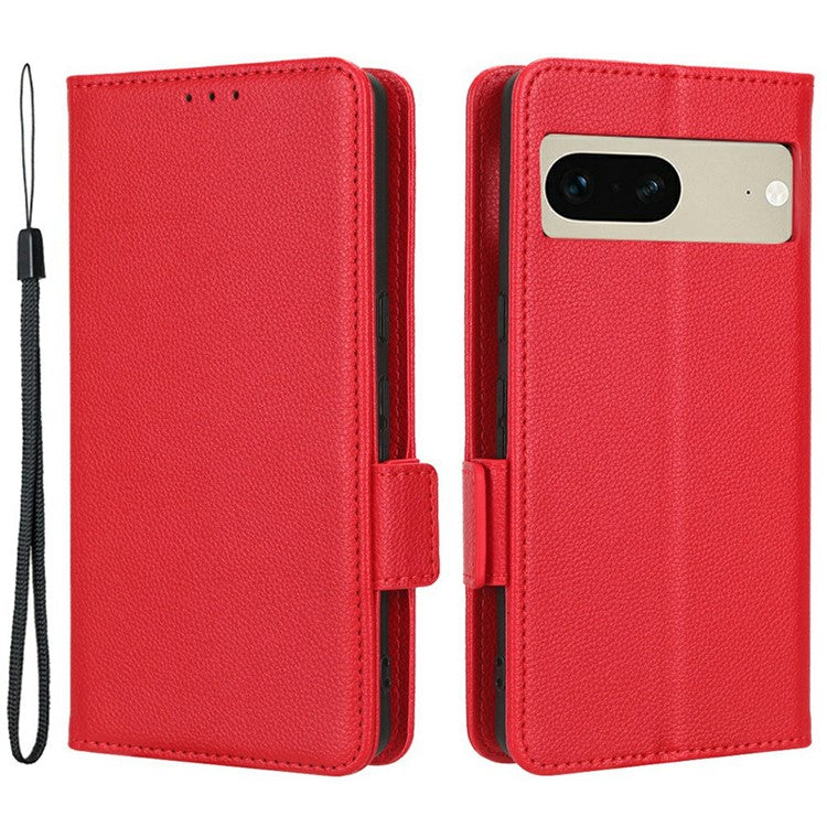 Drop-proof Phone Cover for Google Pixel 7 5G, Full Protection PU Leather Dual Magnetic Clasp Phone Case with Wallet Stand - Red