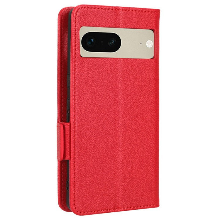 Drop-proof Phone Cover for Google Pixel 7 5G, Full Protection PU Leather Dual Magnetic Clasp Phone Case with Wallet Stand - Red