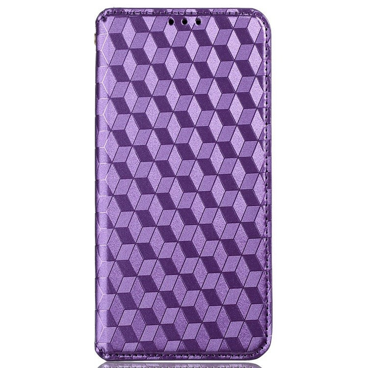 For Google Pixel 7 5G Anti-scratch Phone Case Stand Magnetic Auto Closing Imprinted Rhombus Pattern PU Leather Flip Wallet Cover - Purple