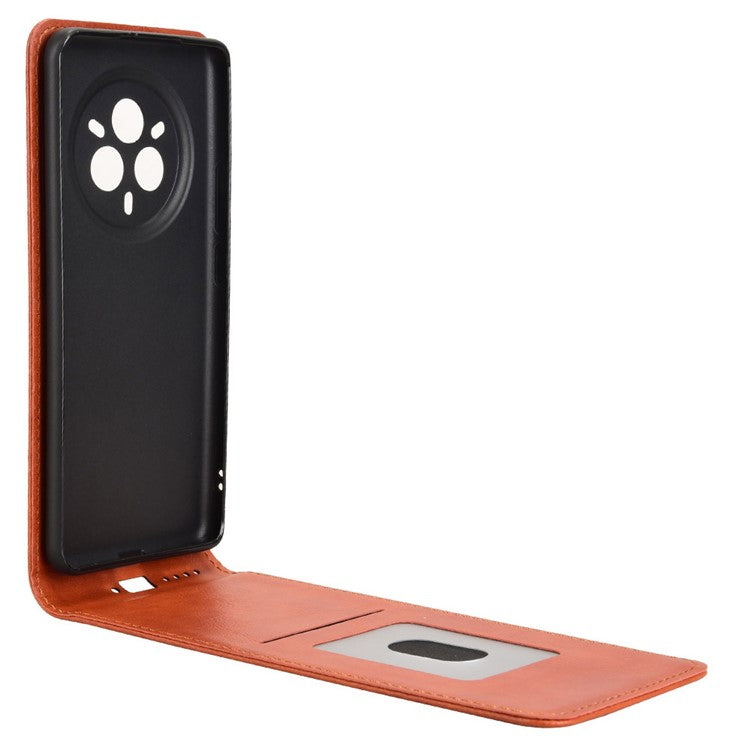 For Realme 14 Pro 5G Case with Card Slot Magnetic Vertical Flip Leather Phone Cover - Orange